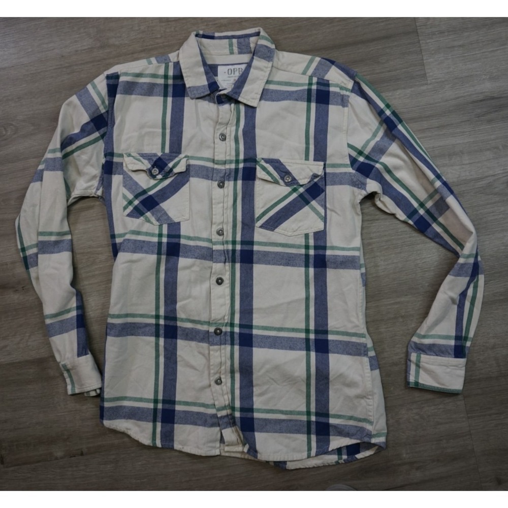 NWOT Original Paperbacks Plaid Flannel Button Up Shirt Men's Medium White Blue